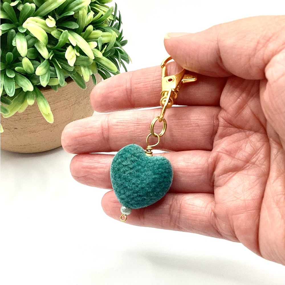 Teal Heart Bag Charm Keychain